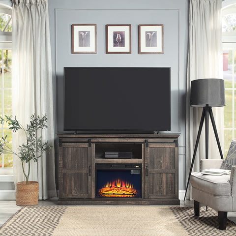 Manhattan Comfort Myrtle Modern Farmhouse 2-Piece Electric Fireplace in Black and Antique Brown