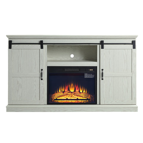 Manhattan Comfort Myrtle Modern Farmhouse 2-Piece Electric Fireplace in Black and Cream Oak