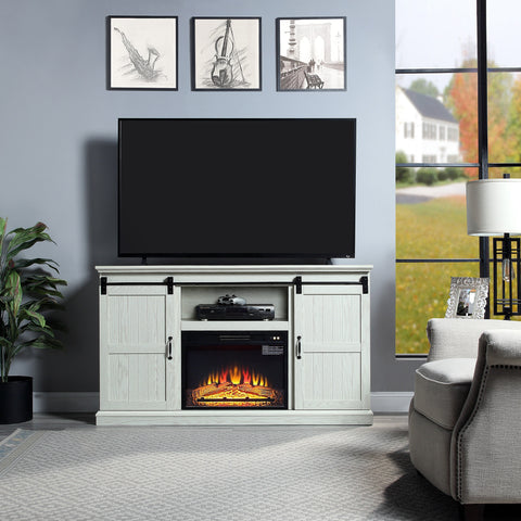Manhattan Comfort Myrtle Modern Farmhouse 2-Piece Electric Fireplace in Black and Cream Oak