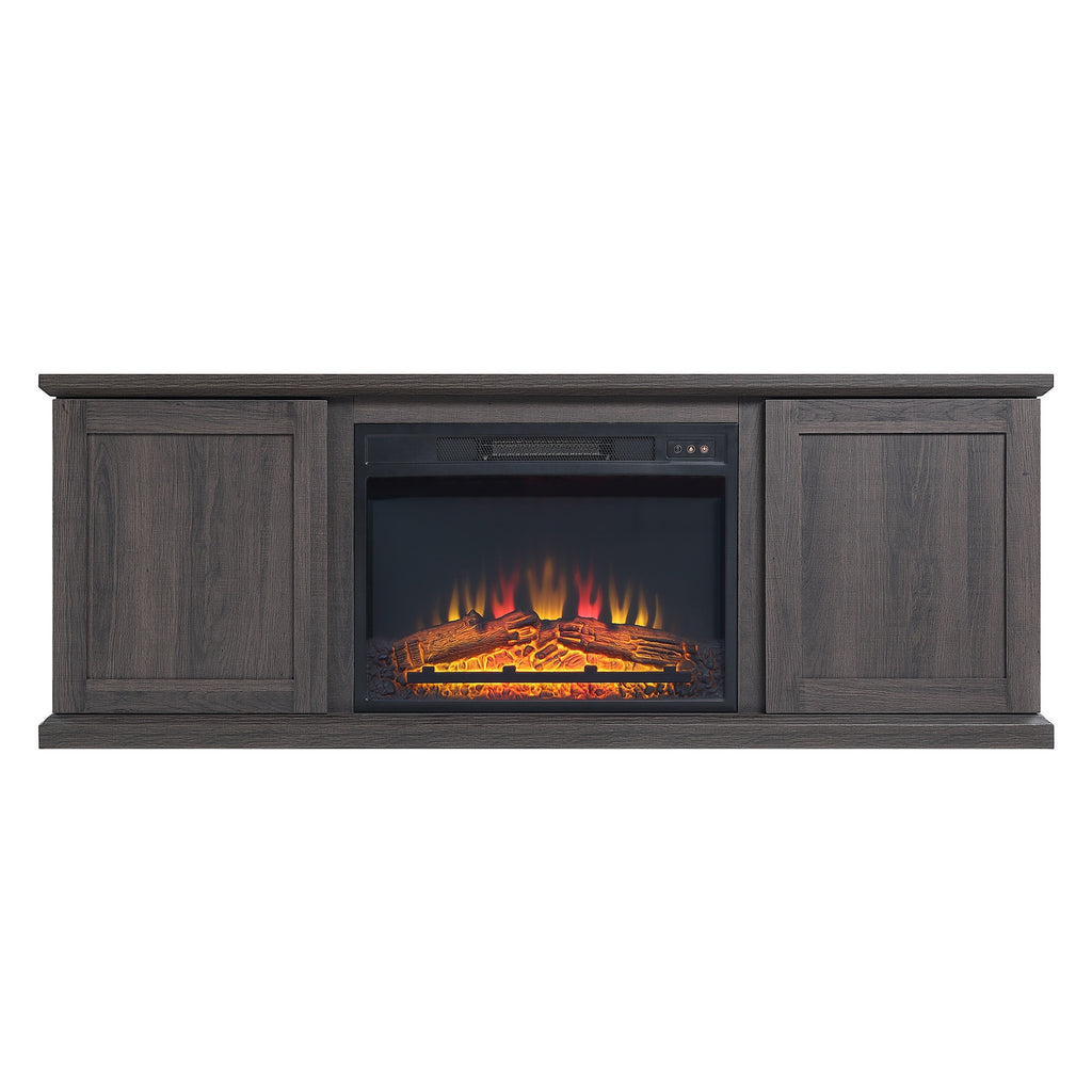 Manhattan Comfort Franklin Modern Farmhouse 2-Piece Electric Fireplace in Black and Brown