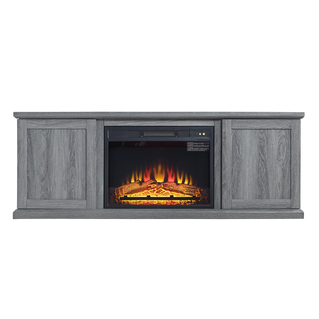 Manhattan Comfort Franklin Modern Farmhouse 2-Piece Electric Fireplace in Black and Gray