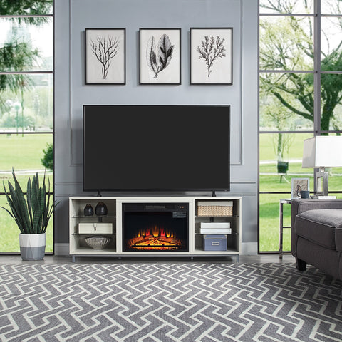 Manhattan Comfort Brighton Modern 2-Piece Electric Fireplace in Black and Beige