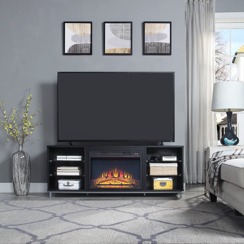 Manhattan Comfort Brighton Modern 2-Piece Electric Fireplace in Black and Onyx