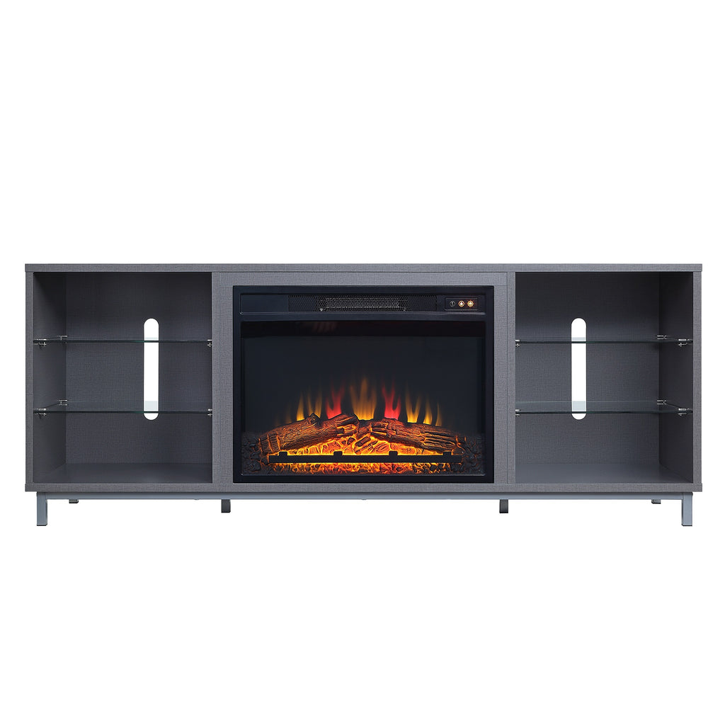 Manhattan Comfort Brighton Modern 2-Piece Electric Fireplace in Black and Gray