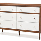 Baxton Studio Harlow Mid-century Modern Scandinavian Style White and Walnut Wood 6-drawer Storage Dresser