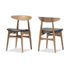 Baxton Studio Edna Mid-Century Modern French Black Faux Leather and "Oak" Light Brown Finishing Wood Dining Chair