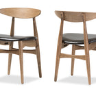 Baxton Studio Edna Mid-Century Modern French Black Faux Leather and "Oak" Light Brown Finishing Wood 5-Peice Dining Set