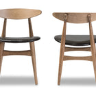 Baxton Studio Edna Mid-Century Modern French Black Faux Leather and "Oak" Light Brown Finishing Wood Dining Chair