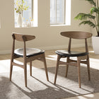 Baxton Studio Edna Mid-Century Modern French Black Faux Leather and "Oak" Light Brown Finishing Wood Dining Chair