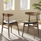Baxton Studio Edna Mid-Century Modern French Black Faux Leather and "Oak" Light Brown Finishing Wood Dining Chair