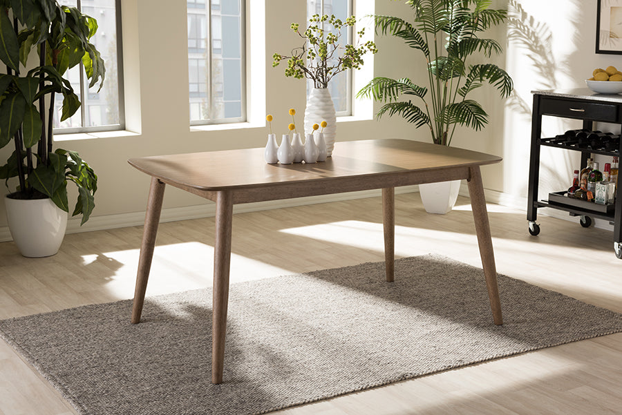 Baxton Studio Edna Mid-Century Modern French "Oak" Light Brown Finishing Wood Dining Table