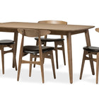 Baxton Studio Edna Mid-Century Modern French Black Faux Leather and "Oak" Light Brown Finishing Wood 5-Peice Dining Set