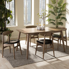 Baxton Studio Edna Mid-Century Modern French Black Faux Leather and "Oak" Light Brown Finishing Wood 5-Peice Dining Set