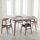Baxton Studio Edna Mid-Century Modern French Black Faux Leather and "Oak" Light Brown Finishing Wood 5-Peice Dining Set