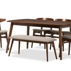Baxton Studio Flora Mid-Century Modern Light Grey Fabric and "Oak" Medium Brown Finishing Wood 6-Piece Dining Set