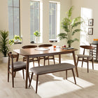 Baxton Studio Flora Mid-Century Modern Light Grey Fabric and "Oak" Medium Brown Finishing Wood 6-Piece Dining Set