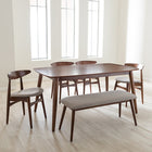 Baxton Studio Flora Mid-Century Modern Light Grey Fabric and "Oak" Medium Brown Finishing Wood 6-Piece Dining Set