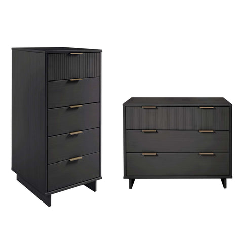 Manhattan Comfort Granville Modern 2-Piece Dresser Set in Charcoal Gray