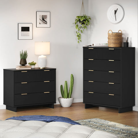 Manhattan Comfort Granville Modern 2-Piece Dresser Set in Black