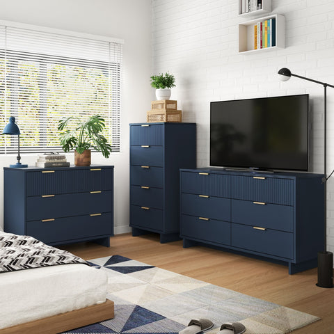 Manhattan Comfort Granville Modern 3-Piece Dresser Set in Midnight Blue
