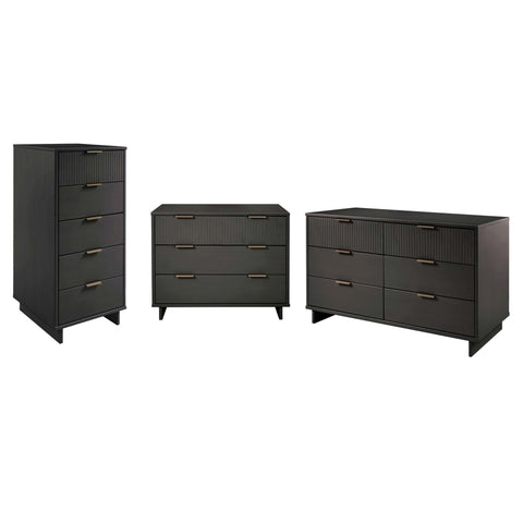 Manhattan Comfort Granville Modern 3-Piece Dresser Set in Charcoal Gray