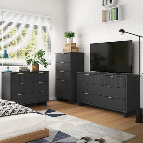Manhattan Comfort Granville Modern 3-Piece Dresser Set in Charcoal Gray