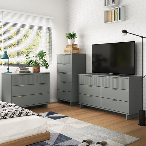 Manhattan Comfort Granville Modern 3-Piece Dresser Set in Light Gray