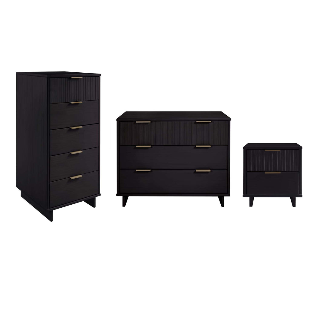 Manhattan Comfort Granville Modern 3-Piece Dresser Set in Black