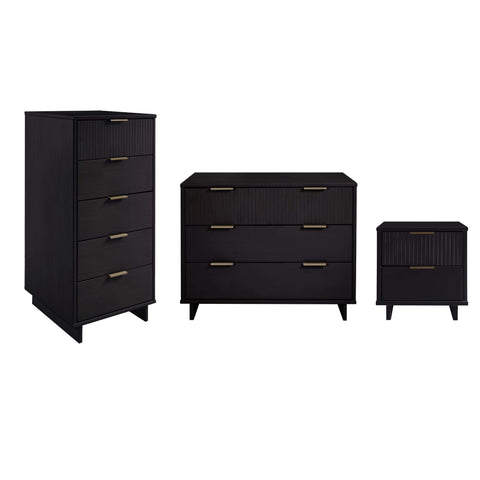 Manhattan Comfort Granville Modern 3-Piece Dresser Set in Black