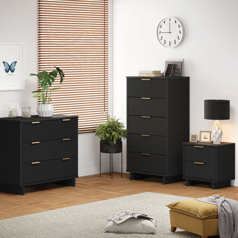 Manhattan Comfort Granville Modern 3-Piece Dresser Set in Black
