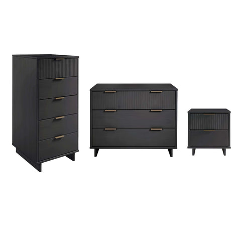 Manhattan Comfort Granville Modern 3-Piece Dresser Set in Charcoal Gray