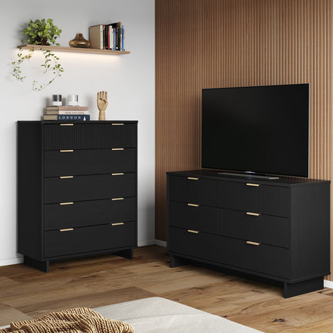Manhattan Comfort Granville Modern 2-Piece Dresser Set in Black