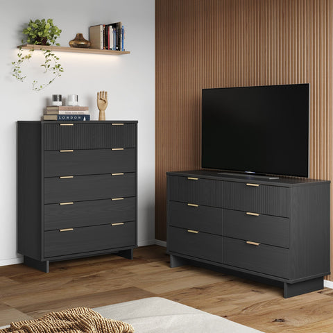 Manhattan Comfort Granville Modern 2-Piece Dresser Set in Charcoal Gray