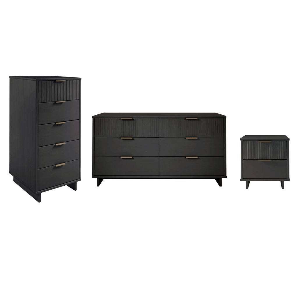 Manhattan Comfort Granville Modern 3-Piece Dresser Set in Charcoal Gray