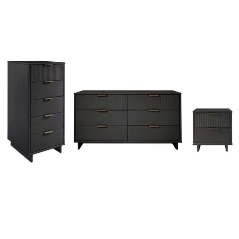 Manhattan Comfort Granville Modern 3-Piece Dresser Set in Charcoal Gray