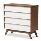 Baxton Studio Hildon Mid-Century Modern White and Walnut Wood 4-Drawer Storage Chest