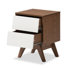 Baxton Studio Hildon Mid-Century Modern White and Walnut Wood 2-Drawer Storage Nightstand