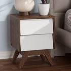 Baxton Studio Hildon Mid-Century Modern White and Walnut Wood 2-Drawer Storage Nightstand
