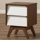 Baxton Studio Hildon Mid-Century Modern White and Walnut Wood 2-Drawer Storage Nightstand