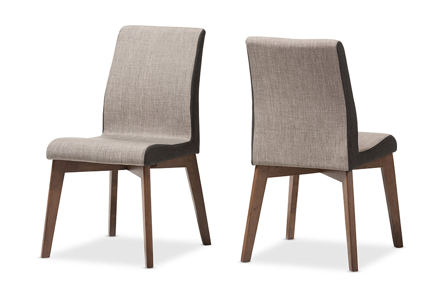 Baxton Studio Kimberly Mid-Century Modern Beige and Brown Fabric Dining Chair - Set of 2