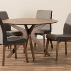 Baxton Studio Kimberly Mid-Century Modern Walnut Wood Round 5-Piece Dining Set