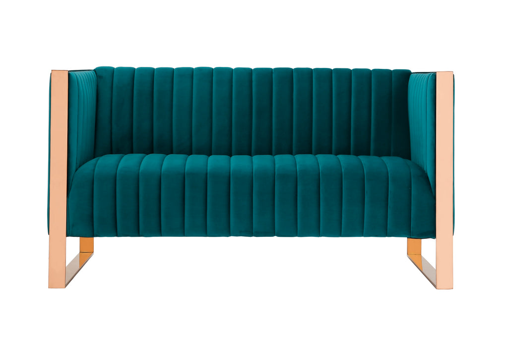 Manhattan Comfort Trillium Mid-Century Modern 57" Velvet Loveseat in Teal