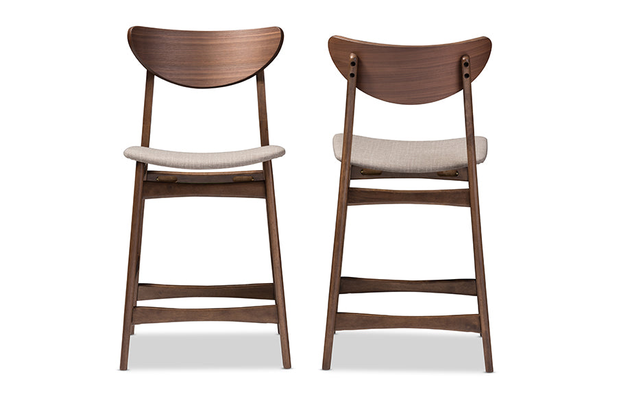 Baxton Studio Latina Mid-century Retro Modern Scandinavian Style Light Grey Fabric Upholstered Walnut Wood Finishing 24-Inches Counter Stool (Set of 2)