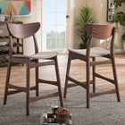 Baxton Studio Latina Mid-century Retro Modern Scandinavian Style Light Grey Fabric Upholstered Walnut Wood Finishing 24-Inches Counter Stool (Set of 2)