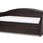 Baxton Studio London Modern and Contemporary Brown Faux Leather Arched Back Sofa Twin Daybed with Roll-Out Trundle Guest Bed