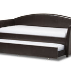 Baxton Studio London Modern and Contemporary Brown Faux Leather Arched Back Sofa Twin Daybed with Roll-Out Trundle Guest Bed
