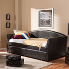 Baxton Studio London Modern and Contemporary Brown Faux Leather Arched Back Sofa Twin Daybed with Roll-Out Trundle Guest Bed