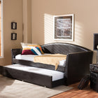 Baxton Studio London Modern and Contemporary Brown Faux Leather Arched Back Sofa Twin Daybed with Roll-Out Trundle Guest Bed