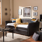 Baxton Studio London Modern and Contemporary Brown Faux Leather Arched Back Sofa Twin Daybed with Roll-Out Trundle Guest Bed