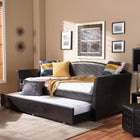 Baxton Studio London Modern and Contemporary Brown Faux Leather Arched Back Sofa Twin Daybed with Roll-Out Trundle Guest Bed